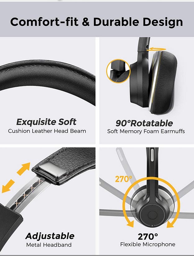 Casque Bluetooth avec Microphone - Fast Charge - Pliable et réglabl