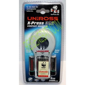 Chargeur Uniross X-PRESS 300 + 4x Piles AA 2500mAh
