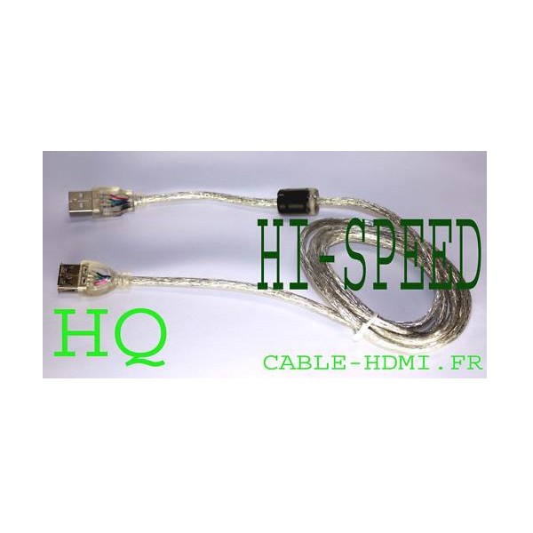 Cable rallonge USB 2.0 1,5m Hi-Speed M/F Blindé