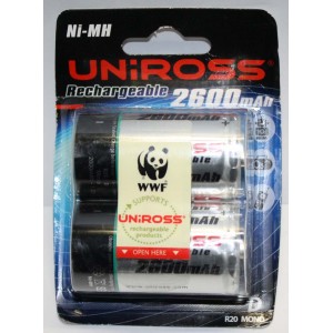 Piles rechargeables UNIROSS LR20 D 2600mAh NiMH (x2/x4)