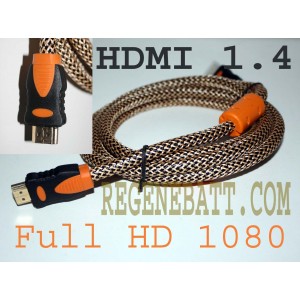 Cable HDMI 1.4 M/M Full HD Plaqué OR 1,5m Tresse